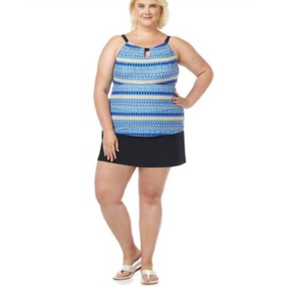 Christine’s Woman’s Plus Size Caribe Swim-dress Blue and White Size 30 W